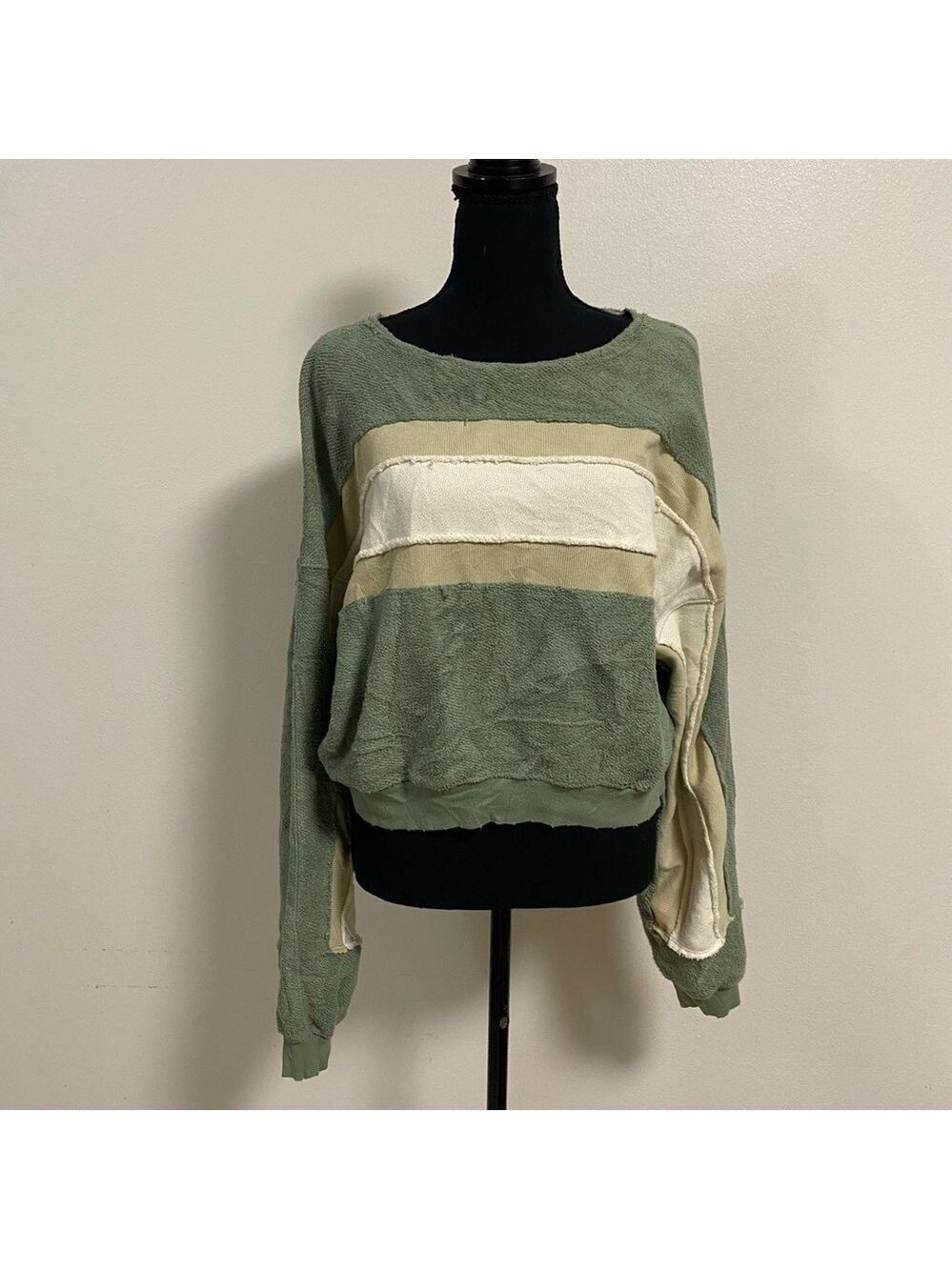 Free People Sweatshirt Women’s Size Medium Moss Paulo Alto Striped Sweatshirt